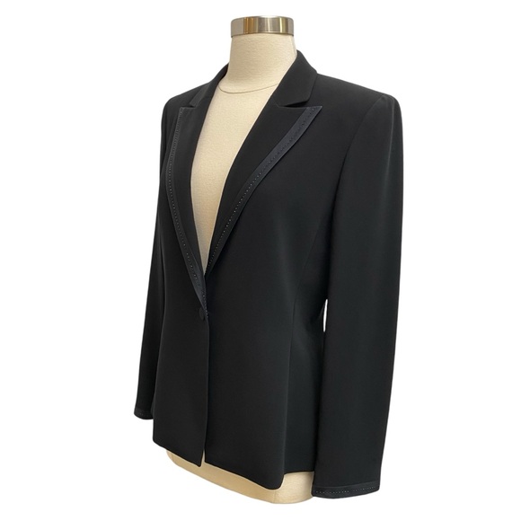 Silk Blazer With Rhinestone & Square Neck Structured Blouse Two Piece Set - Picture 4 of 15